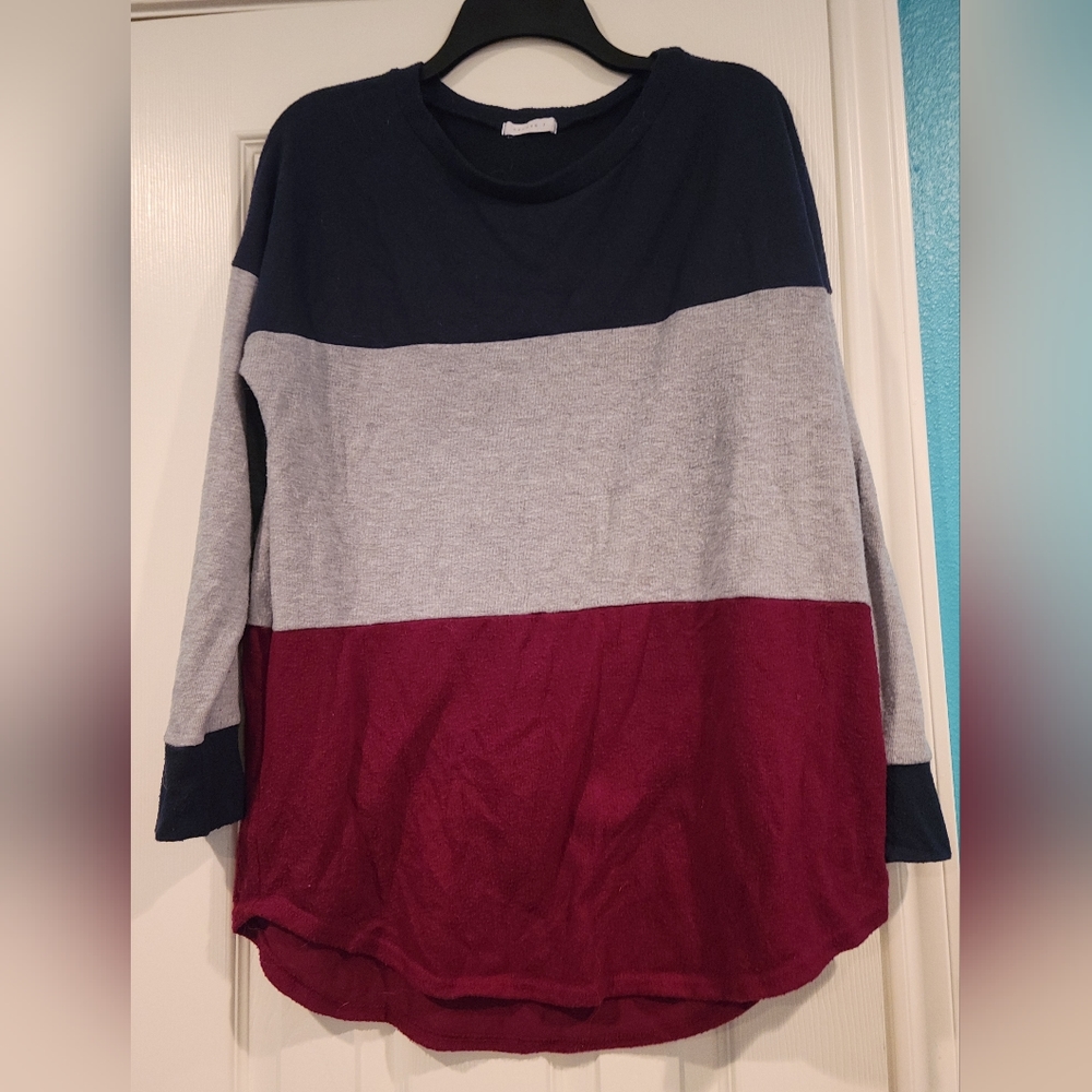 Red Grey and blue blouse